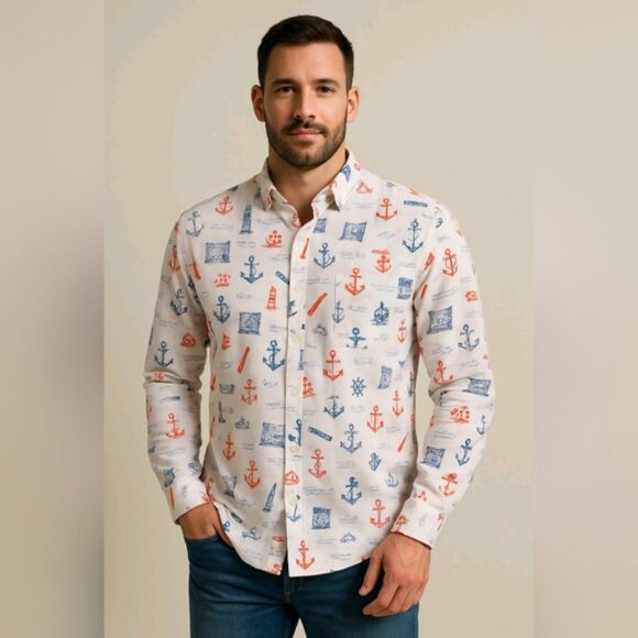 Dmitry por Homme Men's "Anchors" Shirt with mandarin collar size XXL NWT - Picture 1 of 7